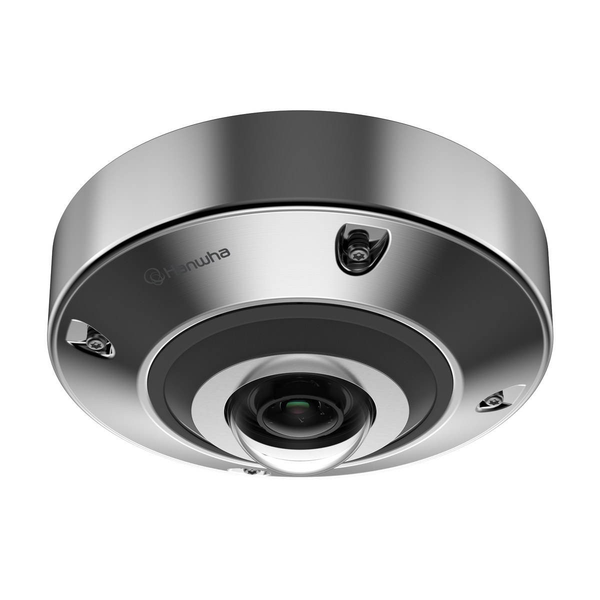 Hanwha XNF-A9014RS 12MP Stainless Steel IR Fisheye AI Camera, left view